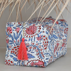 Neceser con estampado de bloques Fez blanco azul L