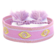 Woven bracelet evil eye purple