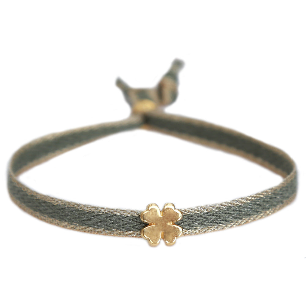 Pulsera tejida trébol oliva