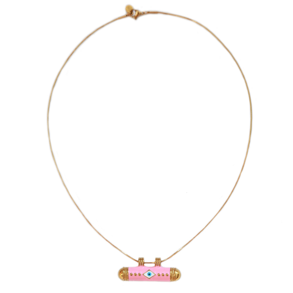 Necklace evil eye pink bar