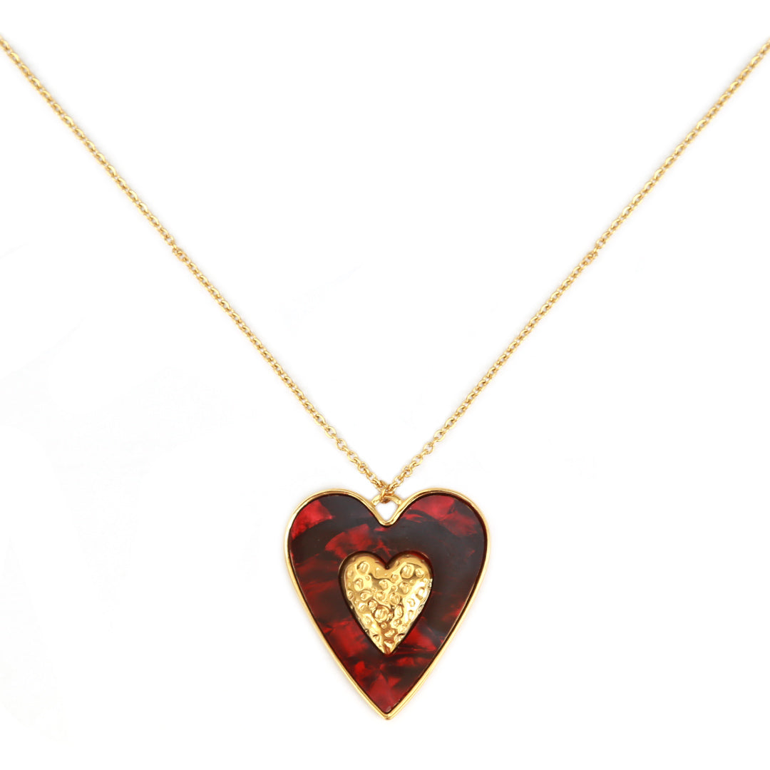 Gouden ketting burgundy heart on fire
