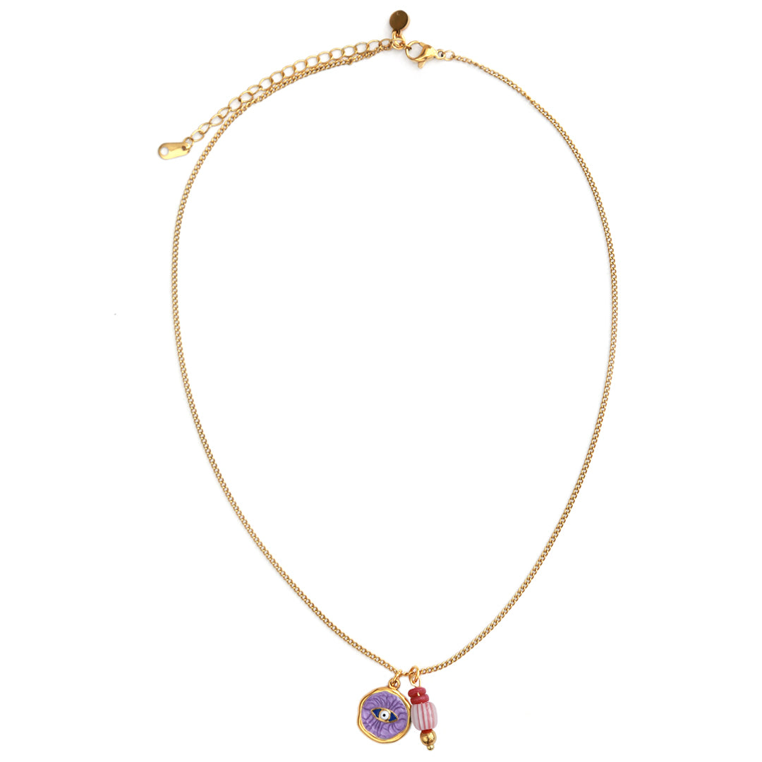 Cadena de oro con ojo de alma mística morado
