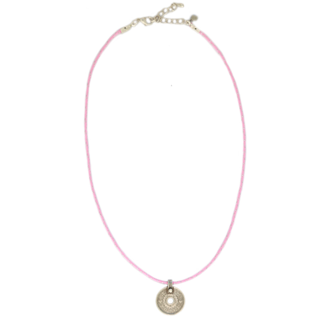 Collar amuleto tibetano rosa/plata