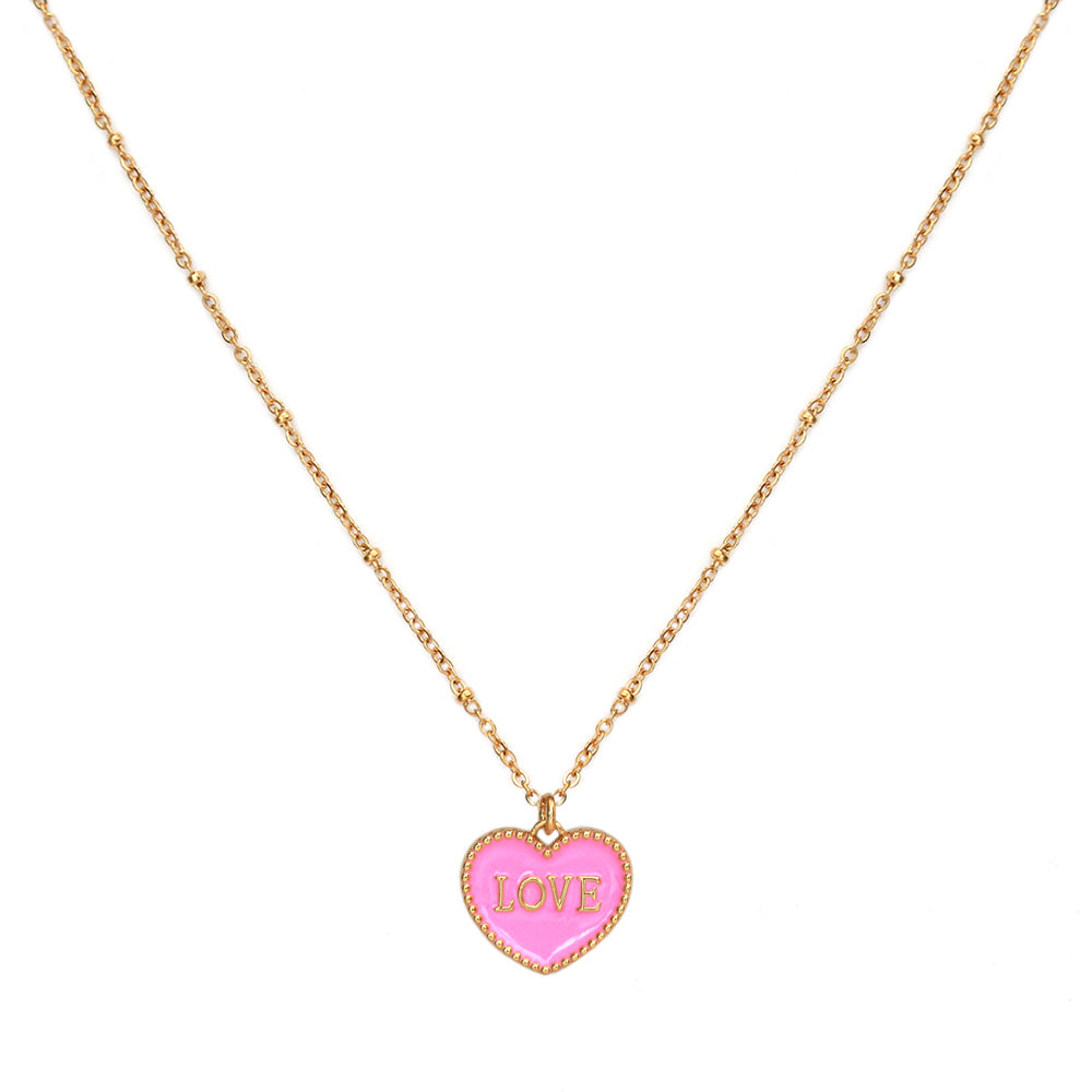 Cadena de oro corazón rosa amor