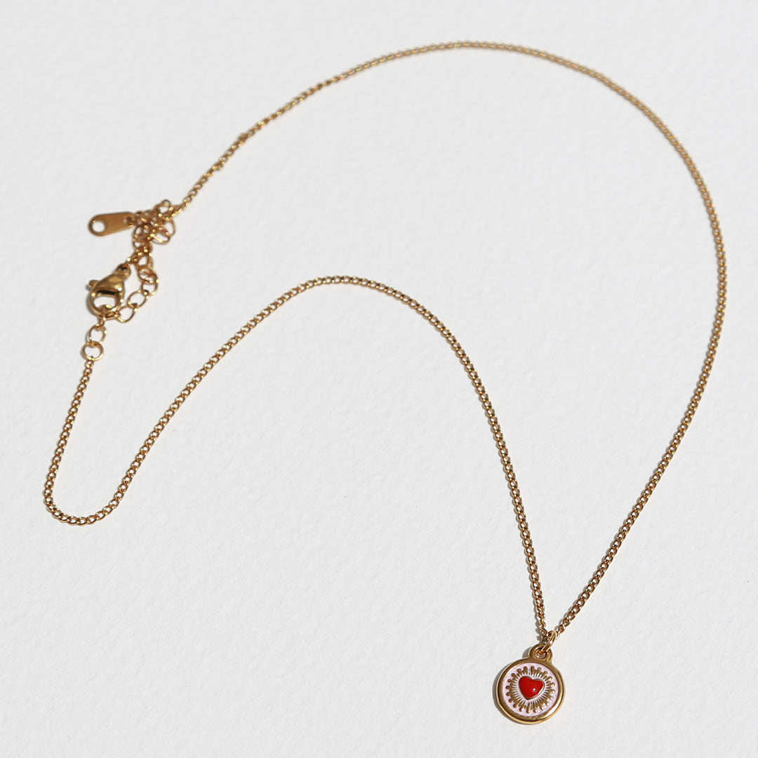 Gouden ketting hart roze rood
