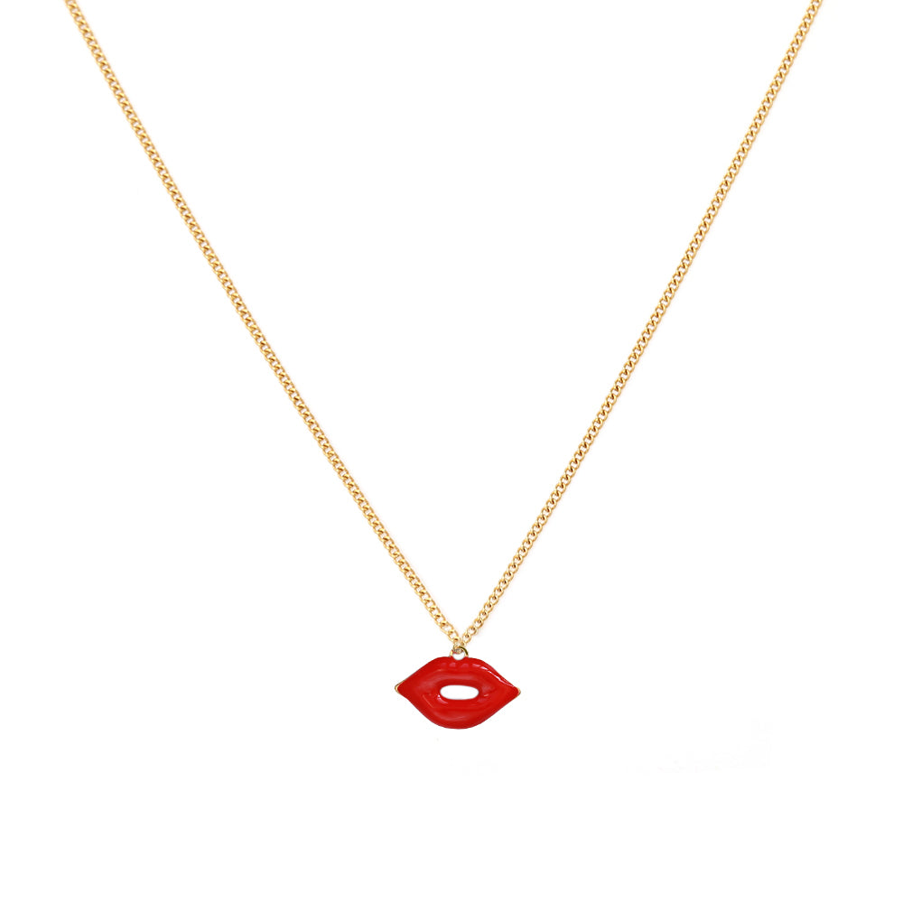 Collier en or lèvres rouges