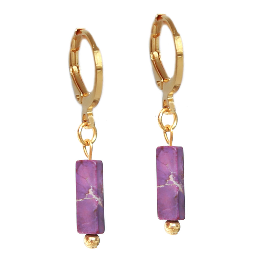 Gouden oorbellen stone purple