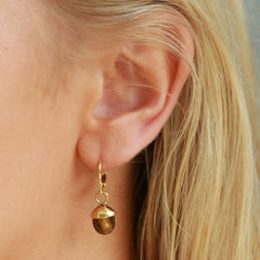 Gold earrings little stone tiger eye