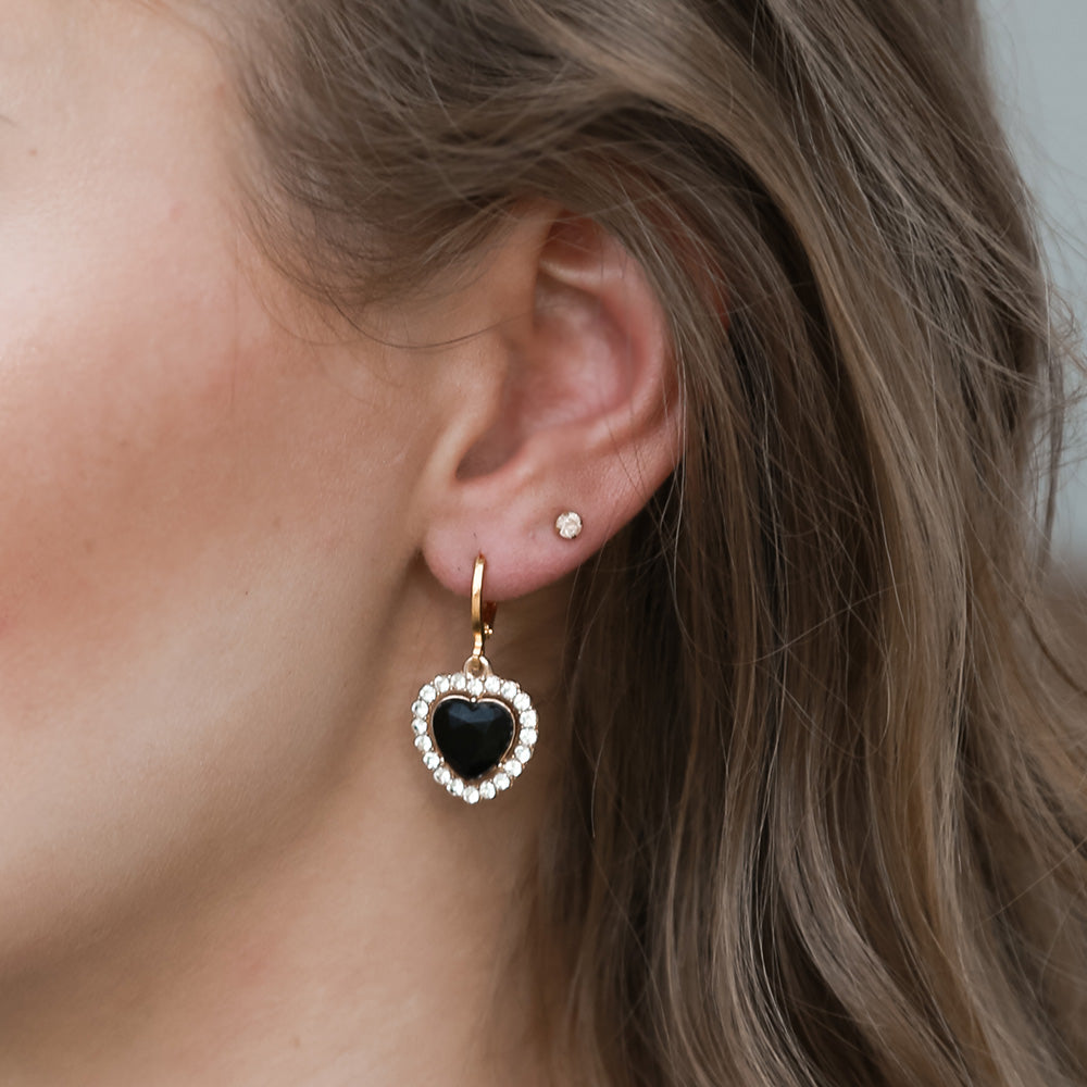 Oorbellen strass heart black