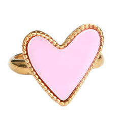 Bague dorée pois coeur rose