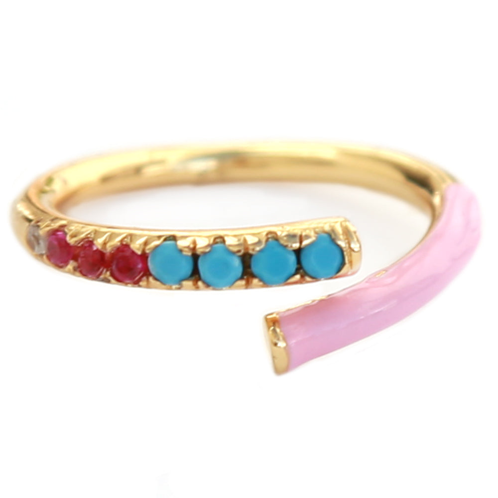 Anillo abierto strass turquesa/rosa