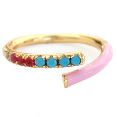Anillo abierto strass turquesa/rosa