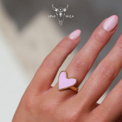 Bague dorée pois coeur rose