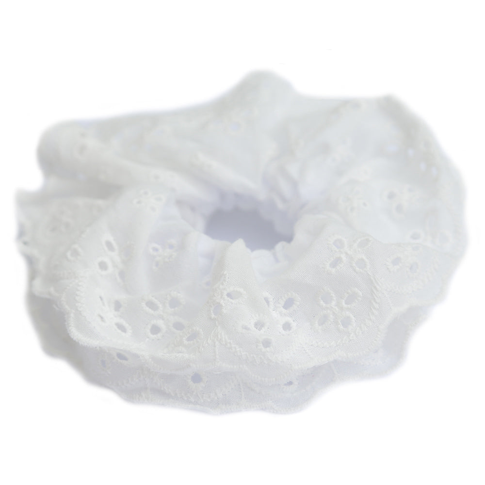Scrunchie broderie wit