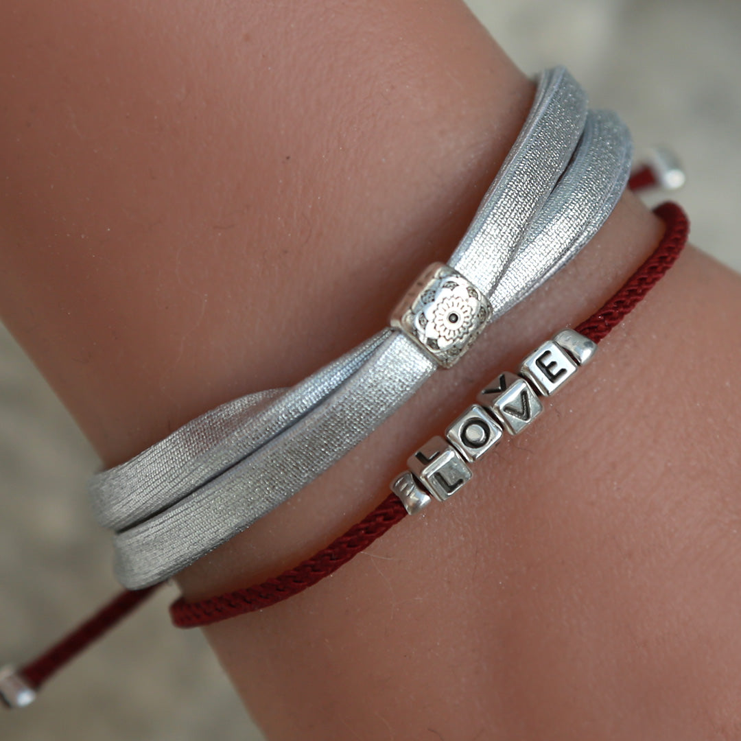 Pulsera del amor plata burdeos