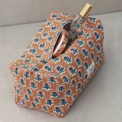 Trousse de toilette imprimée à la main, marron indien