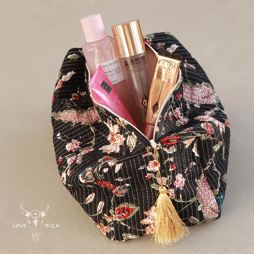 Neceser con estampado de bloques Fez flor negro L