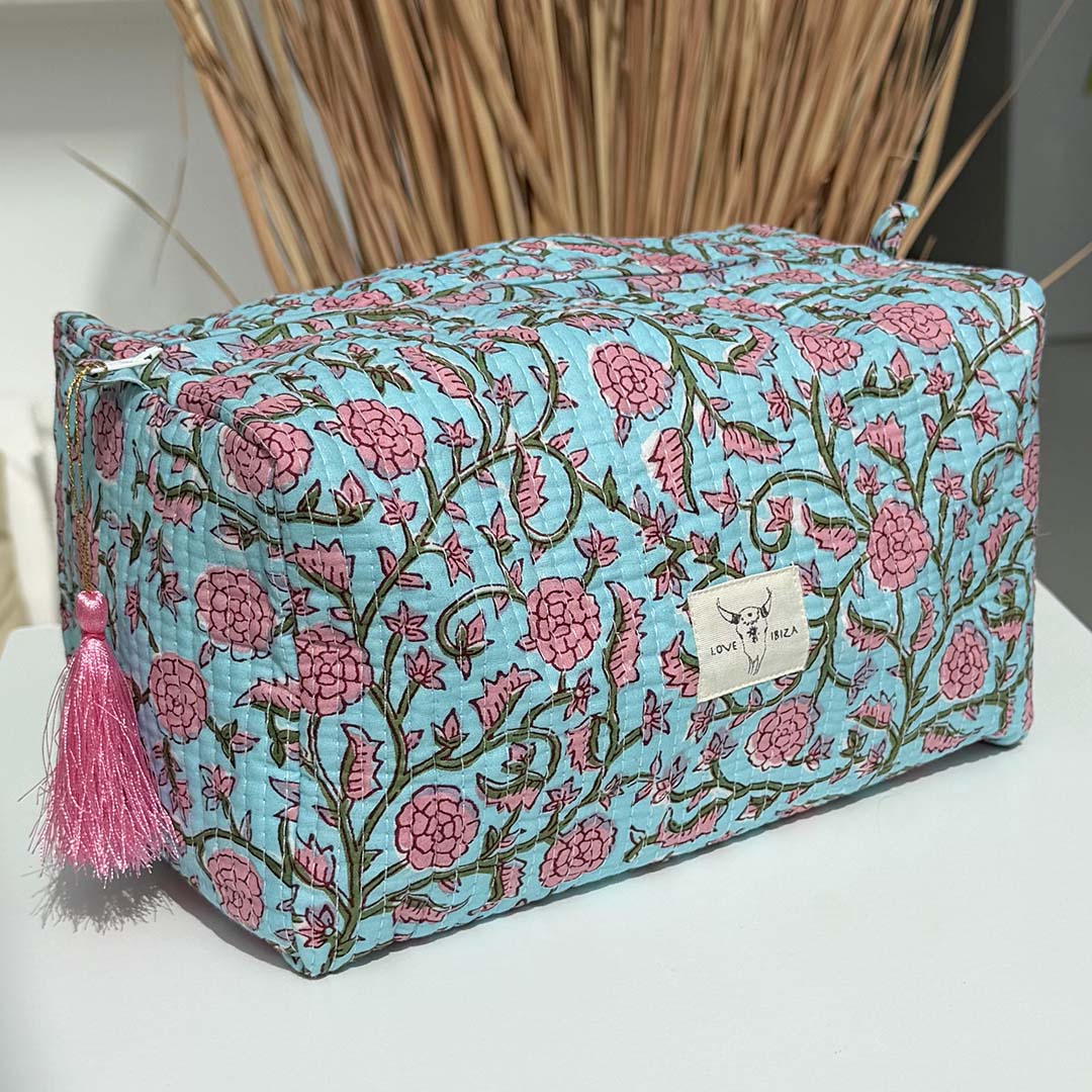 Toilettas turquoise bloem L