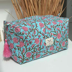 Toilettas turquoise bloem L