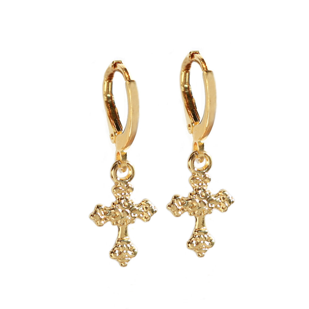Pendientes dorados cruz ibicenca
