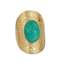 Anillo bohemio de amazonita dorada