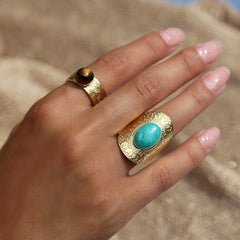 Anillo bohemio de amazonita dorada