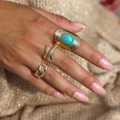 Anillo bohemio de amazonita dorada