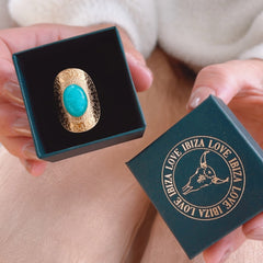 Anillo bohemio de amazonita dorada