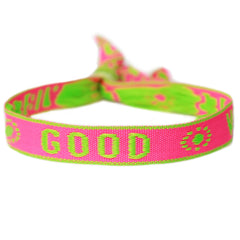 Pulsera tejida buenas vibraciones neón