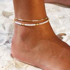 Pulsera de tobillo Miyuki oro blanco